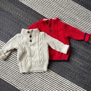2 mockneck cable knit sweaters